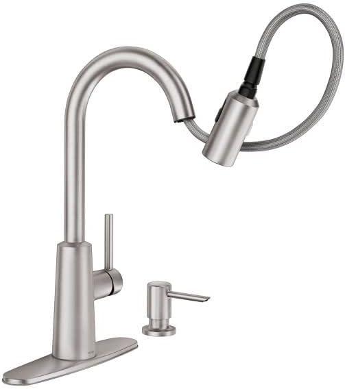 image:imageMoen 87066SRS Pullout Spray HighArc Kitchen Faucet with Soap Dispenser from The Nori Collection Spot Resist Stainless
