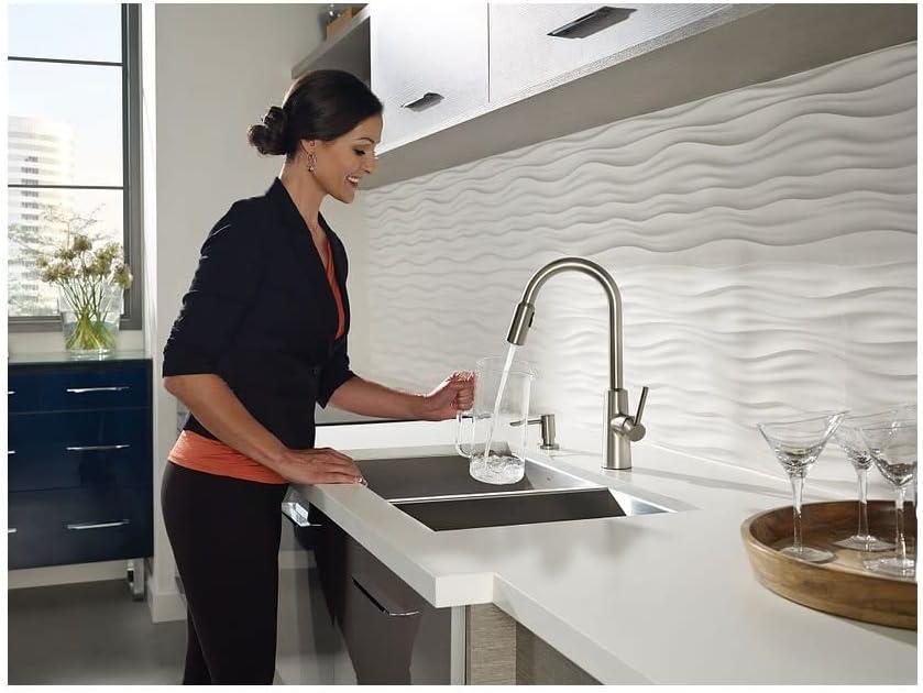 image:imageMoen 87066SRS Pullout Spray HighArc Kitchen Faucet with Soap Dispenser from The Nori Collection Spot Resist Stainless