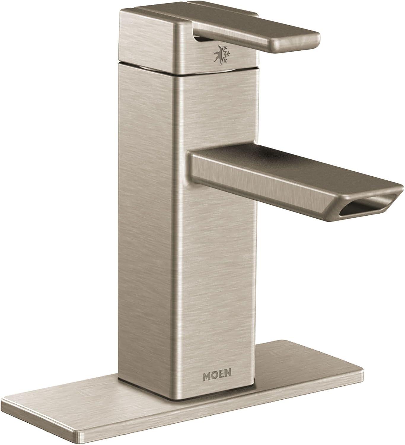 image:imageMoen 90 Degree Chrome OneHandle Modern Bathroom Faucet with Drain Assembly S6700Brushed Nickel