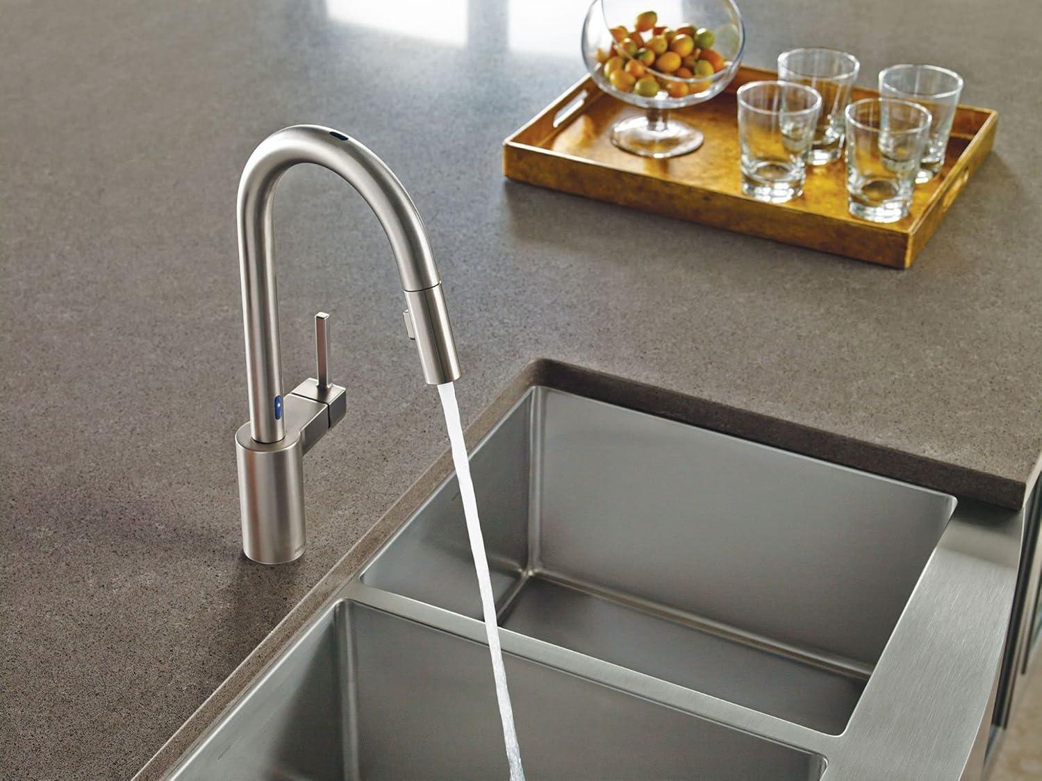 image:imageMoen Align Spot Resist Stainless Motionsense TwoSensor Touchless OneHandle High Arc Modern Pulldown Kitchen Faucet with Reflex Docking System 7565ESRS