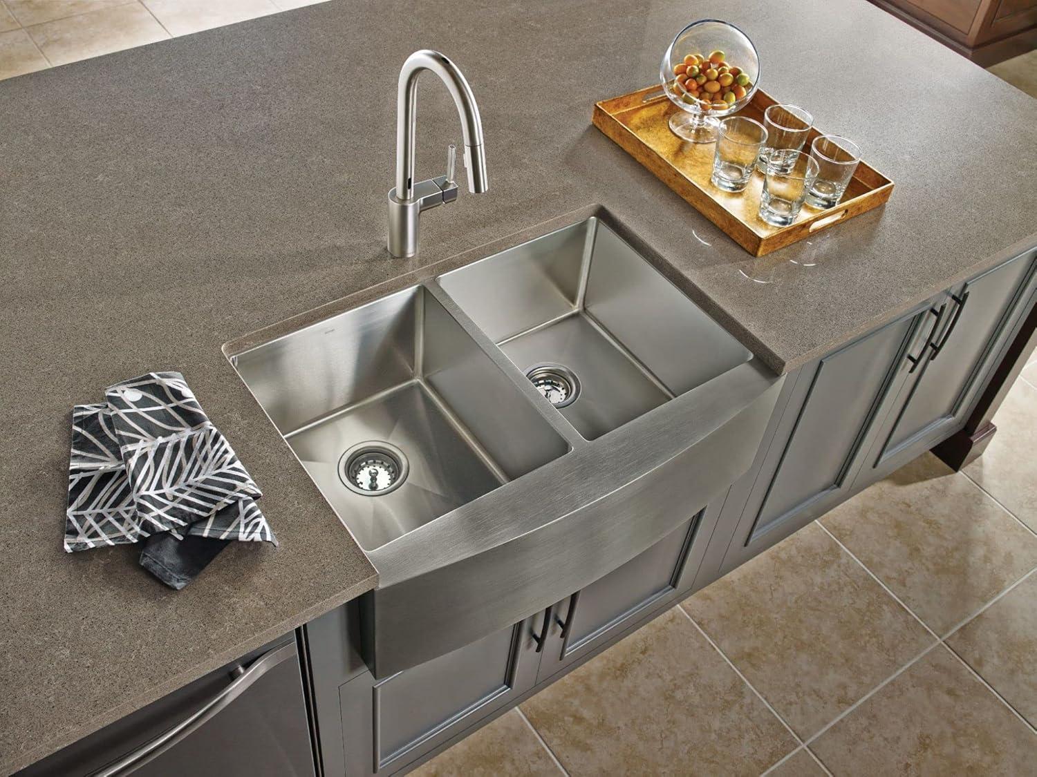 image:imageMoen Align Spot Resist Stainless Motionsense TwoSensor Touchless OneHandle High Arc Modern Pulldown Kitchen Faucet with Reflex Docking System 7565ESRS