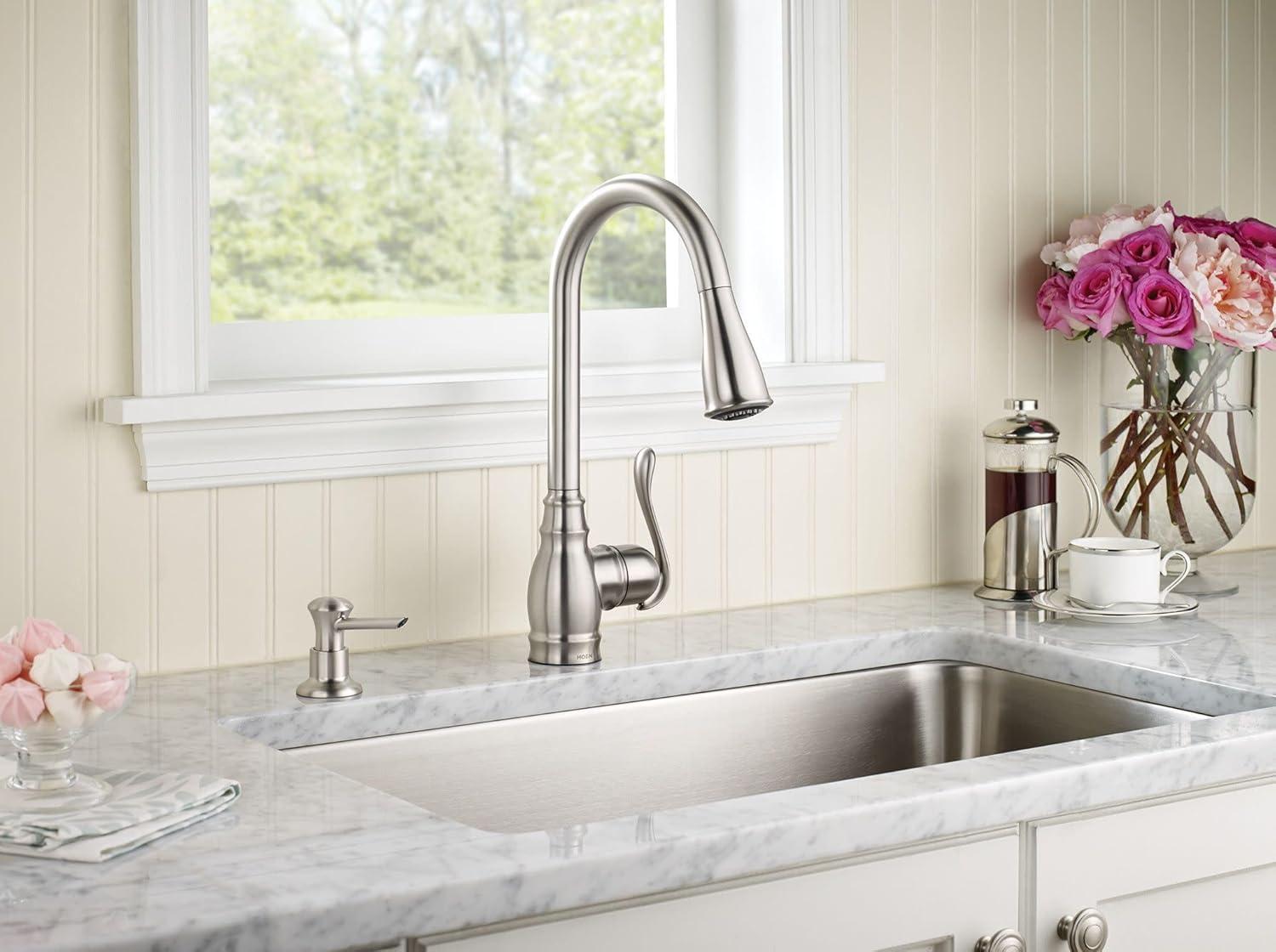 image:imageMoen CA87003SRS Anabelle Single Handle Kitchen Faucet with Pullout Sprayer Featuring Power Clean and Reflex Spot Resist Stainless