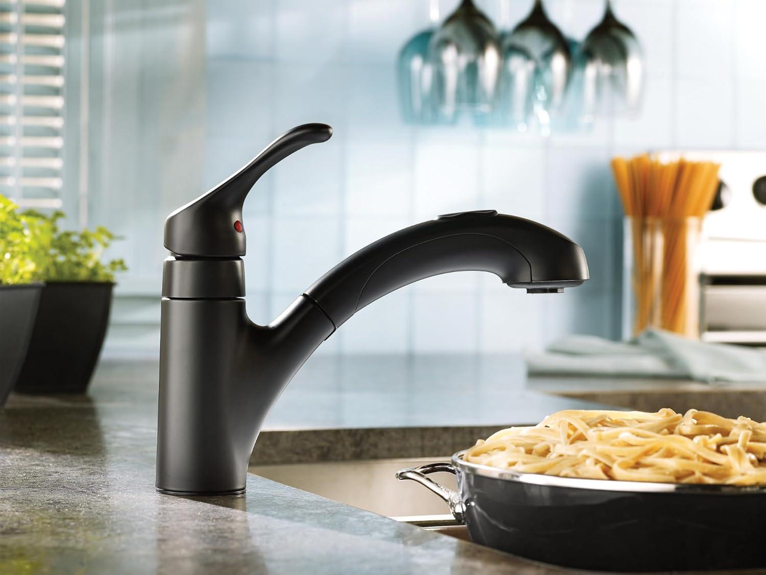 image:imageMoen CA87316W OneHandle Low Arc Pullout Kitchen Faucet Glacier