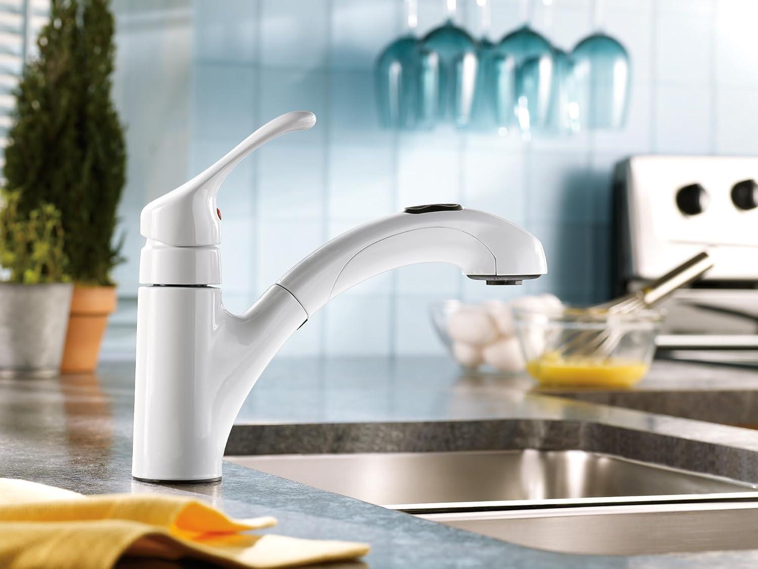 image:imageMoen CA87316W OneHandle Low Arc Pullout Kitchen Faucet Glacier