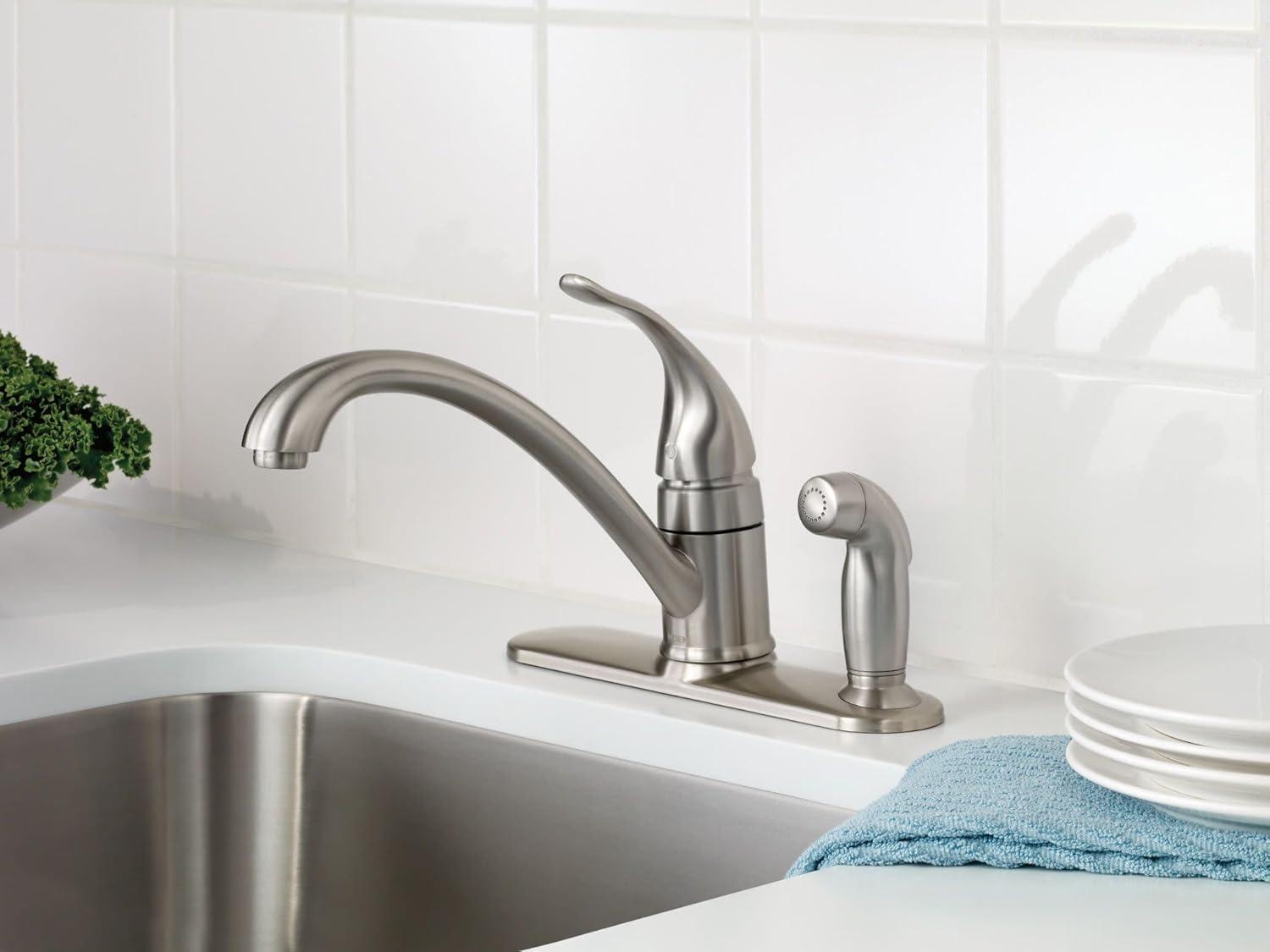 image:imageMoen CA87484SRS Single Handle Low Arc Kitchen Faucet with Side Spray from the Torrance Collection Spot Resist Stainless