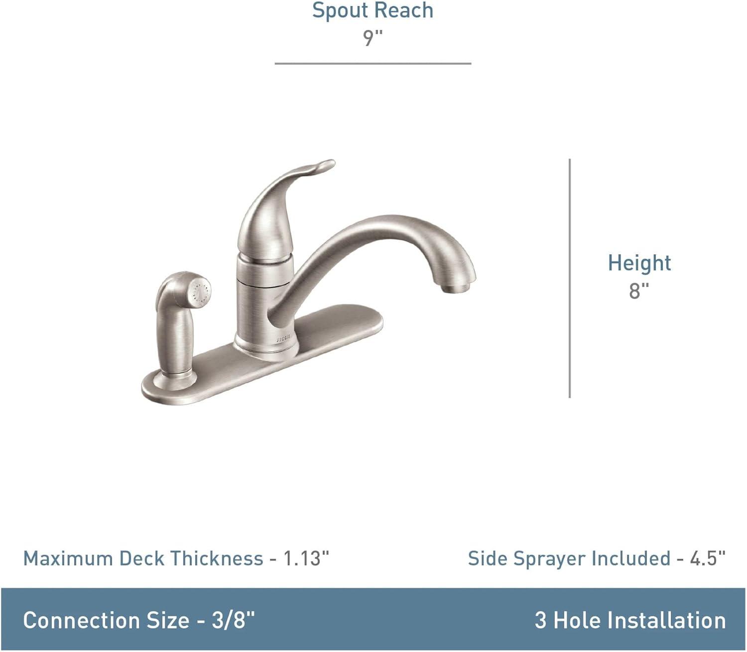image:imageMoen CA87484SRS Single Handle Low Arc Kitchen Faucet with Side Spray from the Torrance Collection Spot Resist Stainless