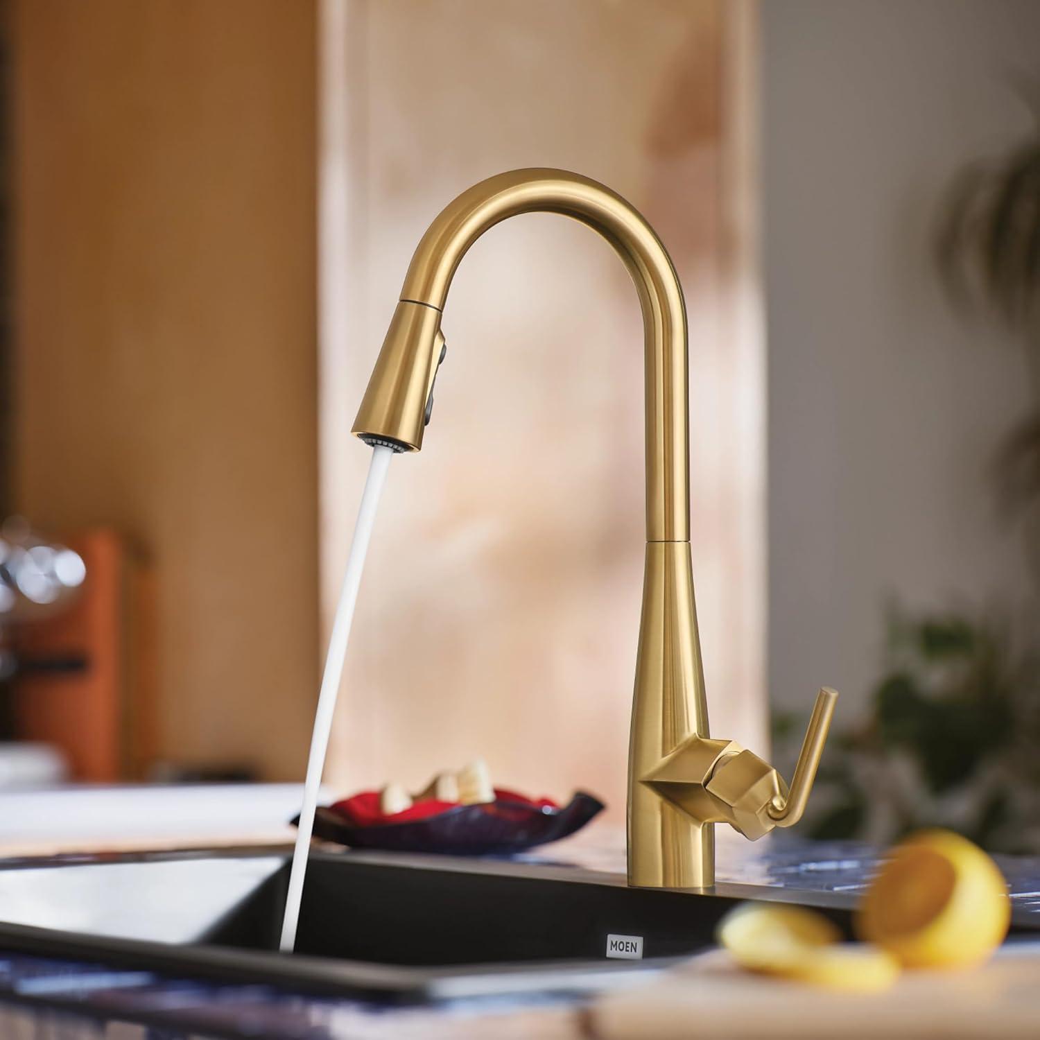 image:imageMoen Crisan Single Handle Pulldown Kitchen Faucet Featuring Power Boost and Reflex Docking System Spot Resist Stainless 87237SRSBrushed Gold