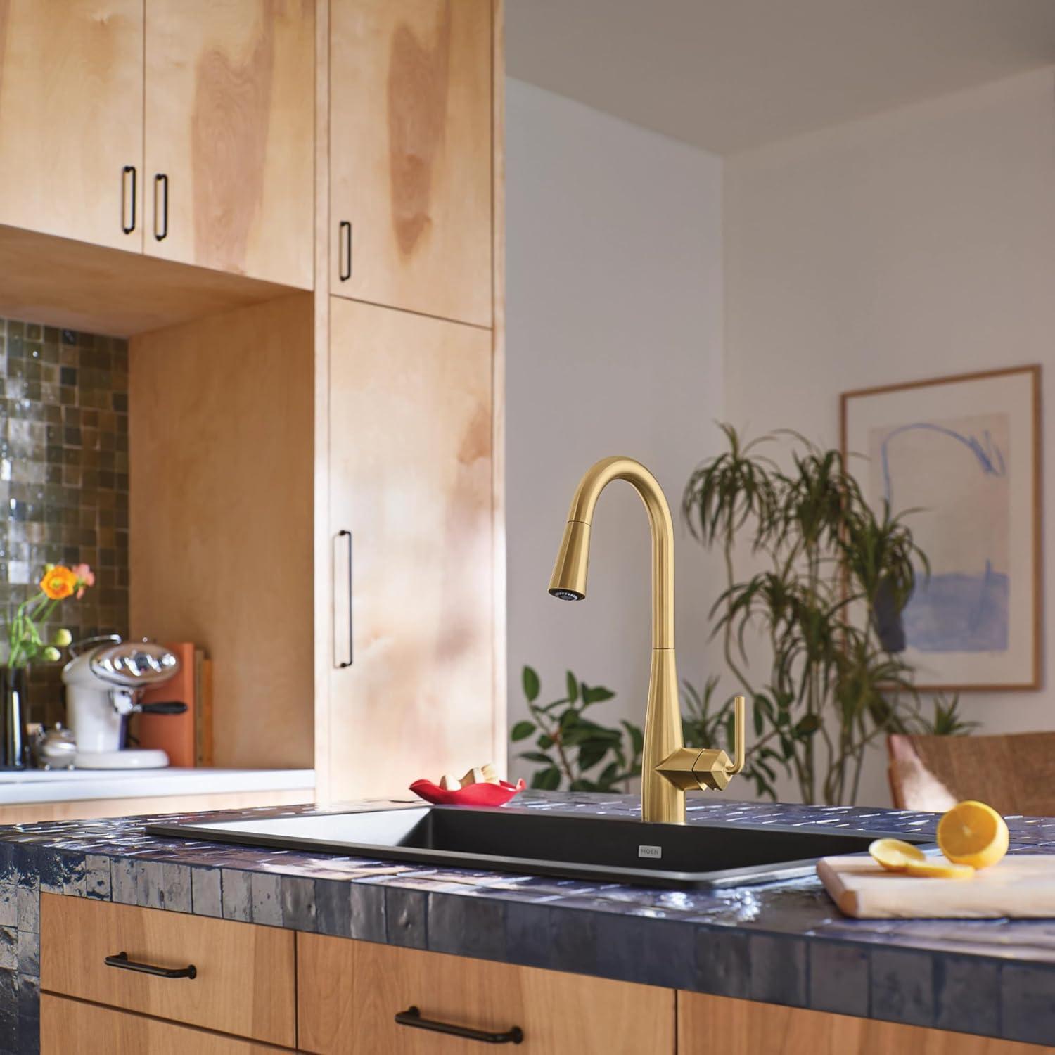 image:imageMoen Crisan Single Handle Pulldown Kitchen Faucet Featuring Power Boost and Reflex Docking System Spot Resist Stainless 87237SRSBrushed Gold