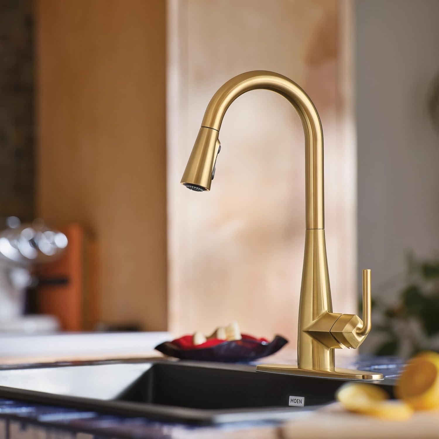 image:imageMoen Crisan Single Handle Pulldown Kitchen Faucet Featuring Power Boost and Reflex Docking System Spot Resist Stainless 87237SRSBrushed Gold