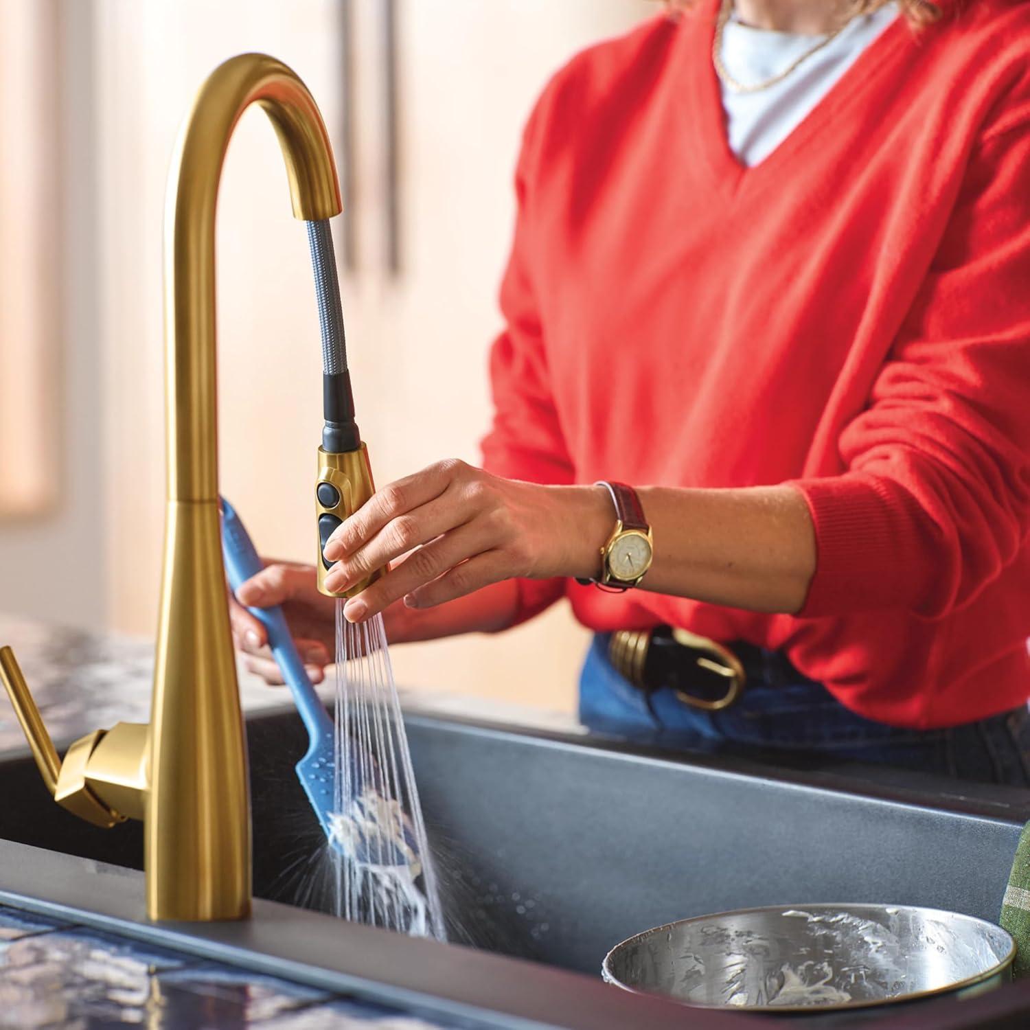 image:imageMoen Crisan Single Handle Pulldown Kitchen Faucet Featuring Power Boost and Reflex Docking System Spot Resist Stainless 87237SRSBrushed Gold
