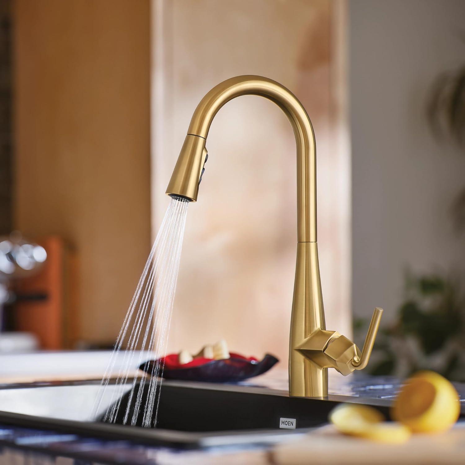 image:imageMoen Crisan Single Handle Pulldown Kitchen Faucet Featuring Power Boost and Reflex Docking System Spot Resist Stainless 87237SRSBrushed Gold