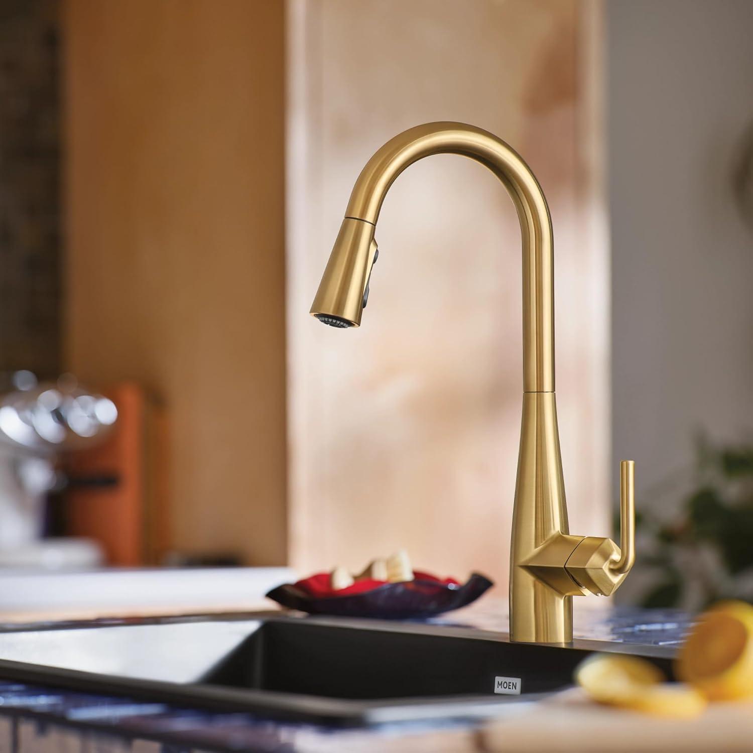 image:imageMoen Crisan Single Handle Pulldown Kitchen Faucet Featuring Power Boost and Reflex Docking System Spot Resist Stainless 87237SRSBrushed Gold