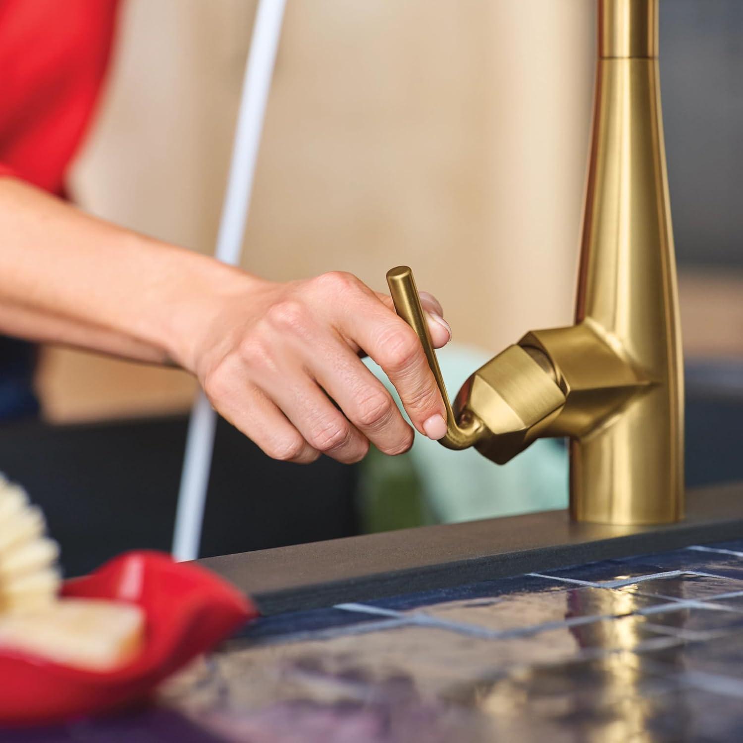 image:imageMoen Crisan Single Handle Pulldown Kitchen Faucet Featuring Power Boost and Reflex Docking System Spot Resist Stainless 87237SRSBrushed Gold