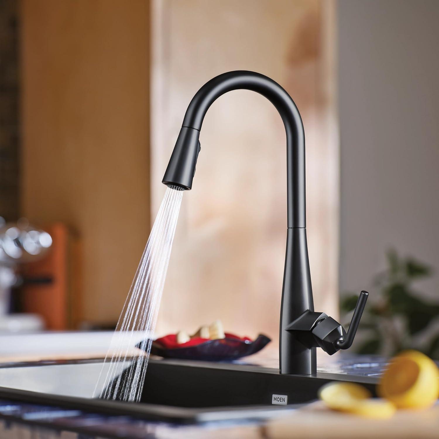 image:imageMoen Crisan Single Handle Pulldown Kitchen Faucet Featuring Power Boost and Reflex Docking System Spot Resist Stainless 87237SRSMatte Black