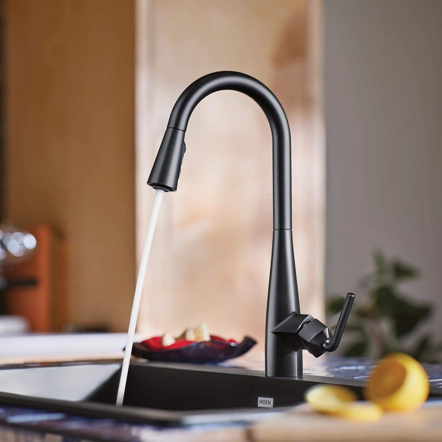 image:imageMoen Crisan Single Handle Pulldown Kitchen Faucet Featuring Power Boost and Reflex Docking System Spot Resist Stainless 87237SRSMatte Black