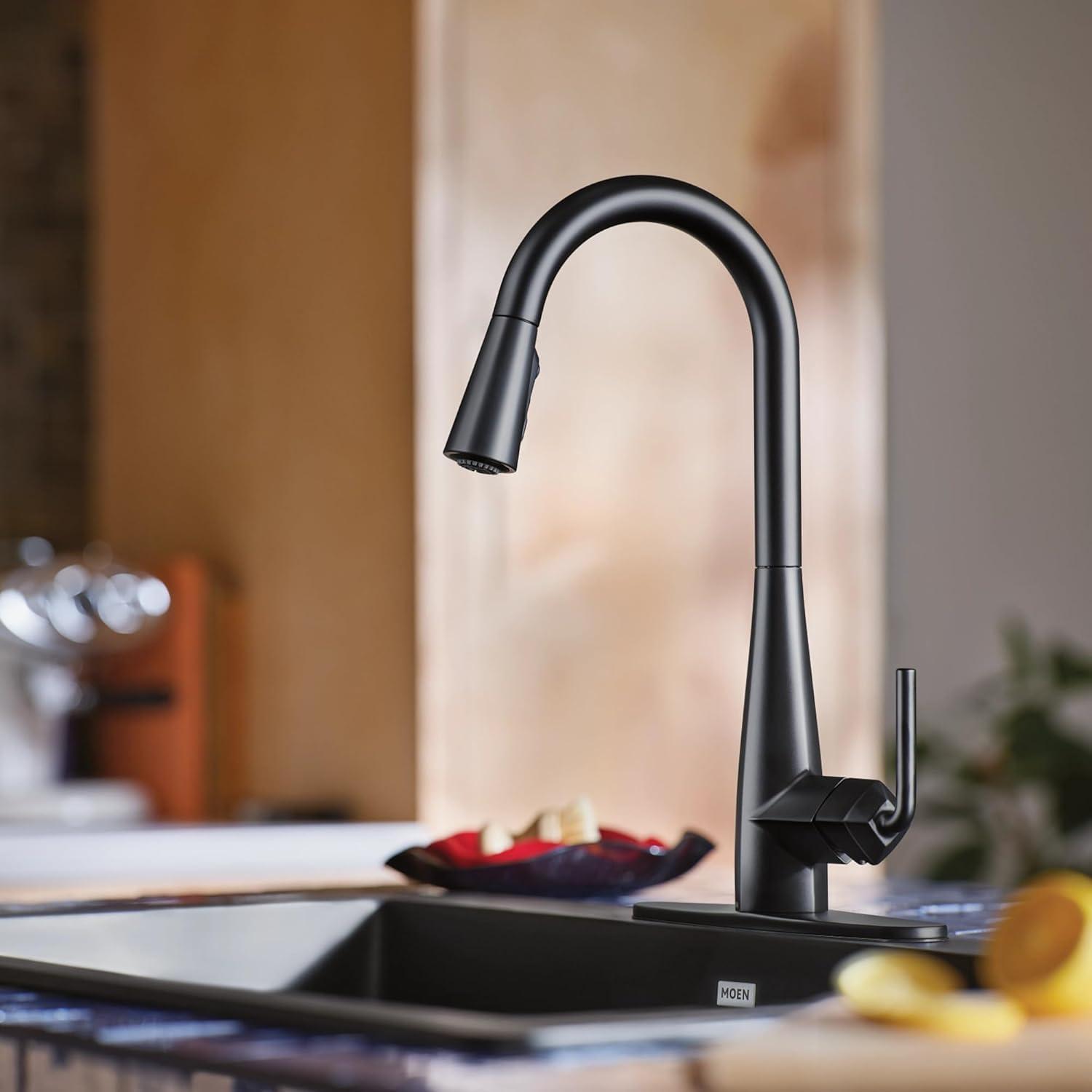 image:imageMoen Crisan Single Handle Pulldown Kitchen Faucet Featuring Power Boost and Reflex Docking System Spot Resist Stainless 87237SRSMatte Black