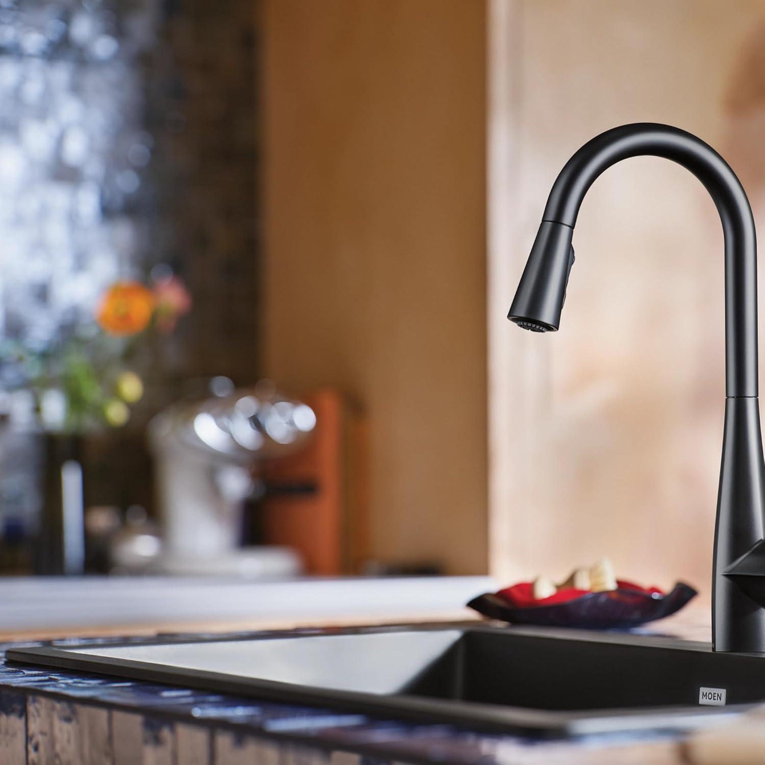 image:imageMoen Crisan Single Handle Pulldown Kitchen Faucet Featuring Power Boost and Reflex Docking System Spot Resist Stainless 87237SRSMatte Black