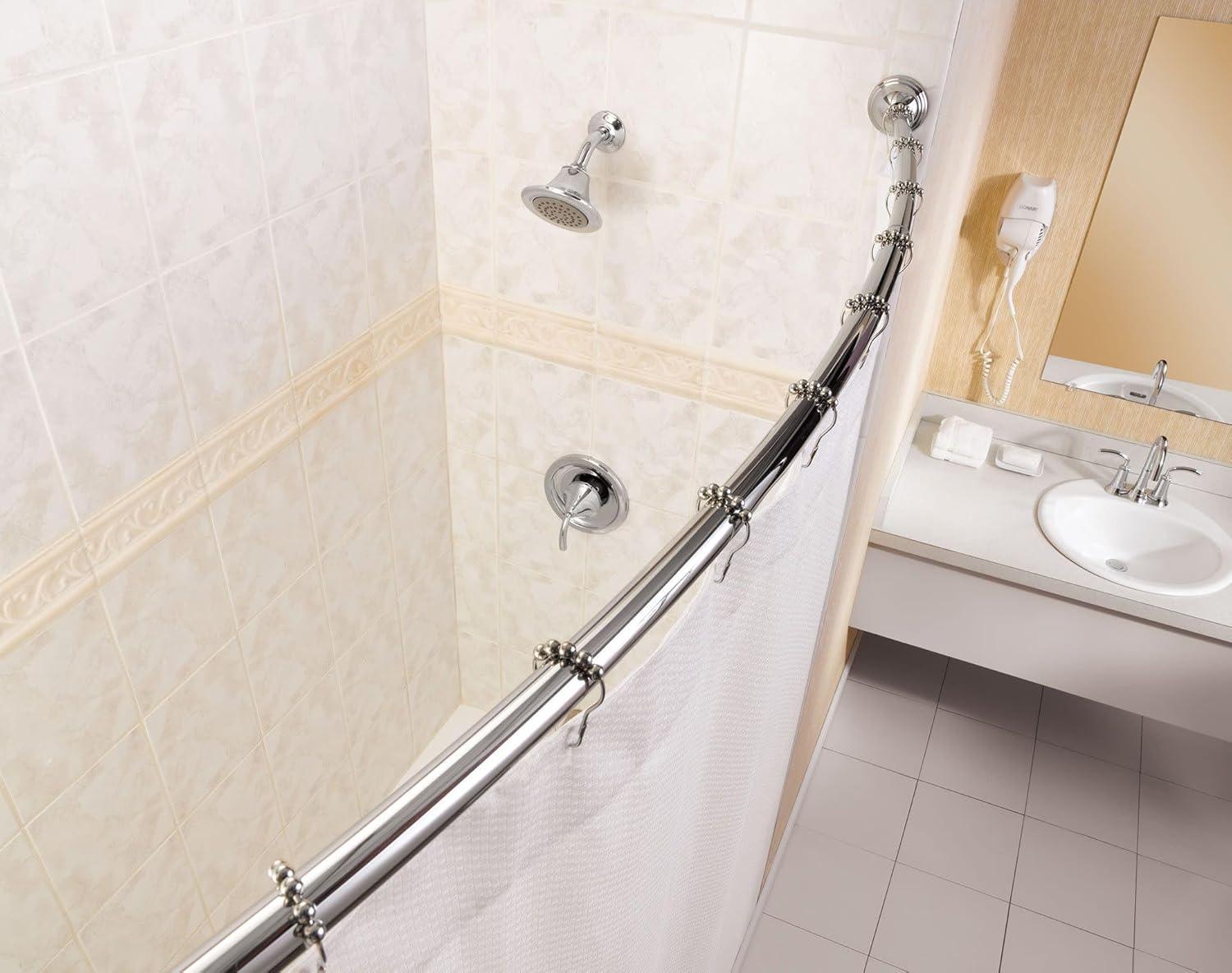 image:imageMoen Curved Adjustable Length Fixed Mount Single Shower Curtain Rod for Bathroom Brushed Nickel Finish CSR2160BNChrome
