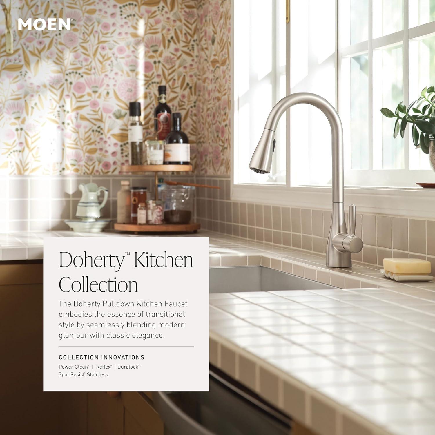 image:imageMoen Doherty Spot Resist Stainless Single Handle PullDown Kitchen Faucet with Power Clean and Reflex Docking System 87260SRS