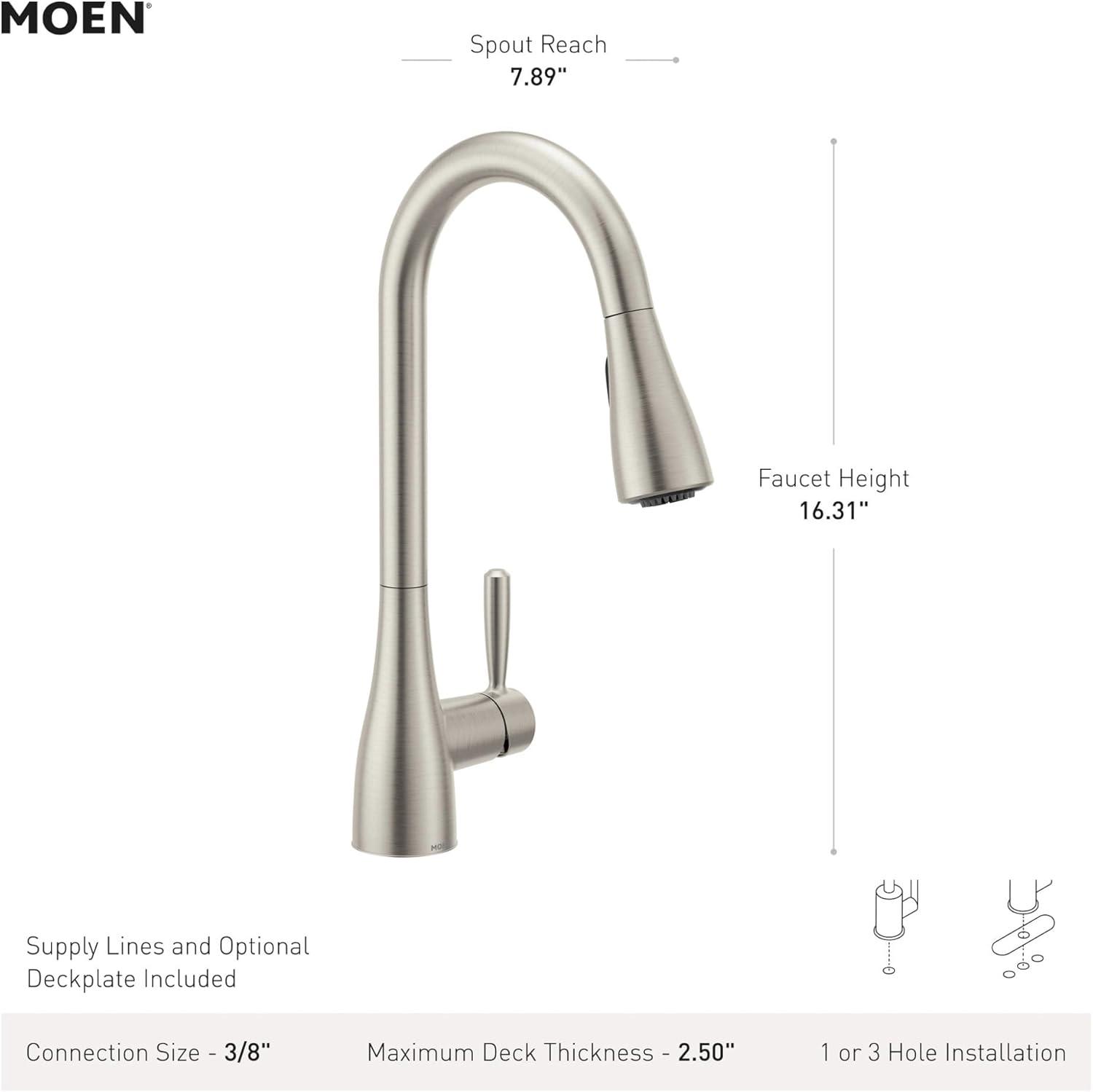 image:imageMoen Doherty Spot Resist Stainless Single Handle PullDown Kitchen Faucet with Power Clean and Reflex Docking System 87260SRS