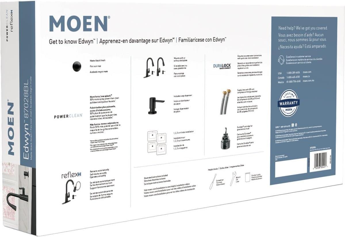 image:imageMoen Edwyn 87028BL Matte Black 1Handle DeckMount PullDown Handle Kitchen Faucet Deck Plate Included