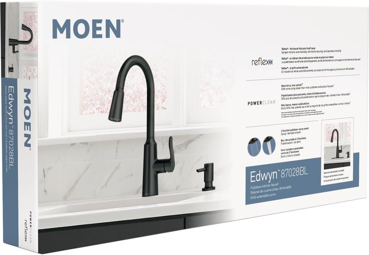 image:imageMoen Edwyn 87028BL Matte Black 1Handle DeckMount PullDown Handle Kitchen Faucet Deck Plate Included