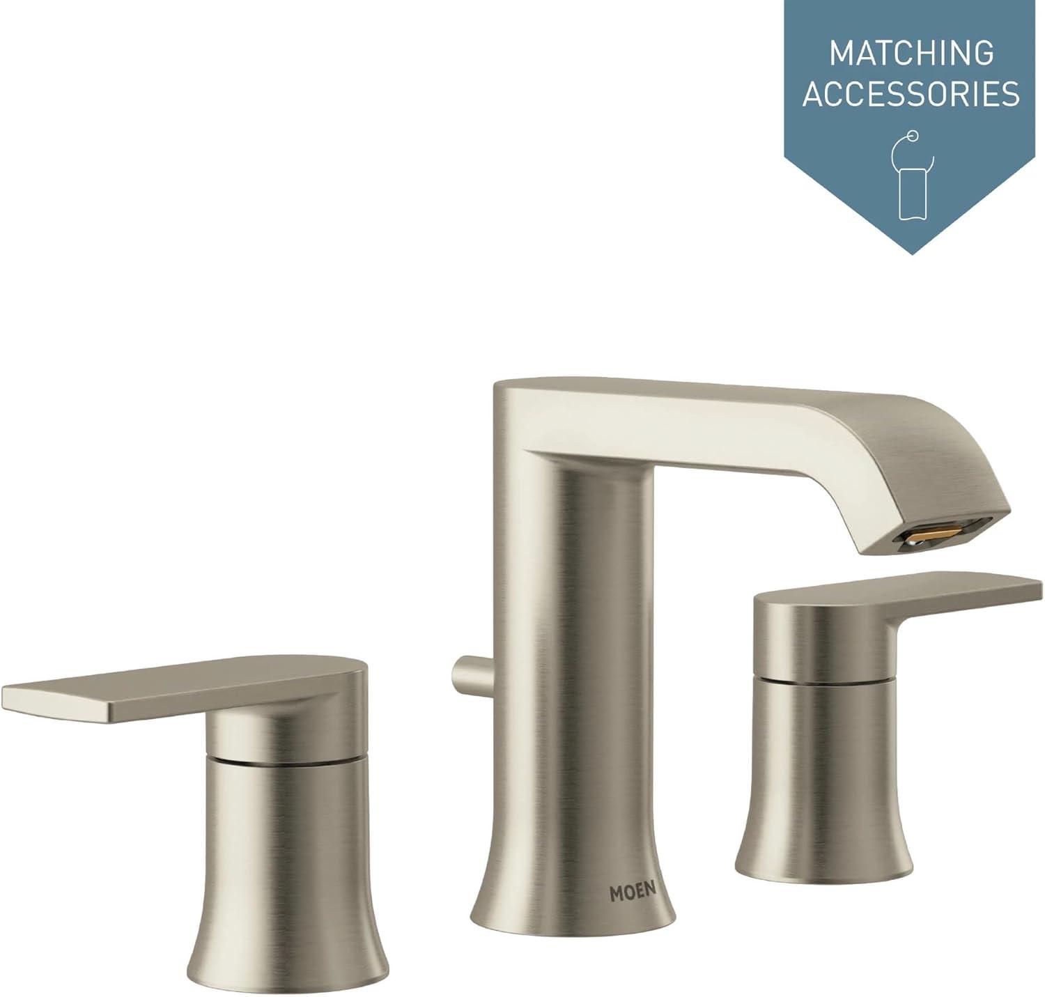 image:imageMoen Genta LX Brushed Nickel TwoHandle ThreeHole Widespread Modern Bathroom Sink Faucet with Drain Assembly Valve Required T6708BNBrushed Nickel