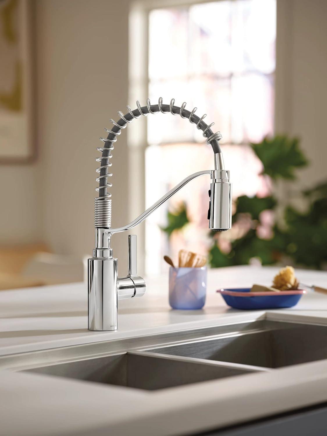 image:imageMoen Genta LX Spring Faucet with Power Boost Modern Kitchen Faucet with OneHandle PreRinse Easy Installation Spot Resist Stainless 5926SRSChrome