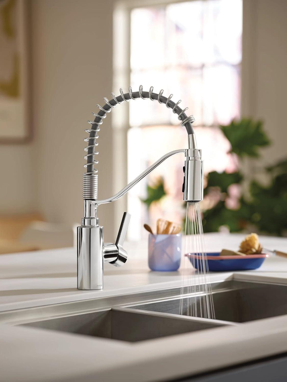 image:imageMoen Genta LX Spring Faucet with Power Boost Modern Kitchen Faucet with OneHandle PreRinse Easy Installation Spot Resist Stainless 5926SRSChrome