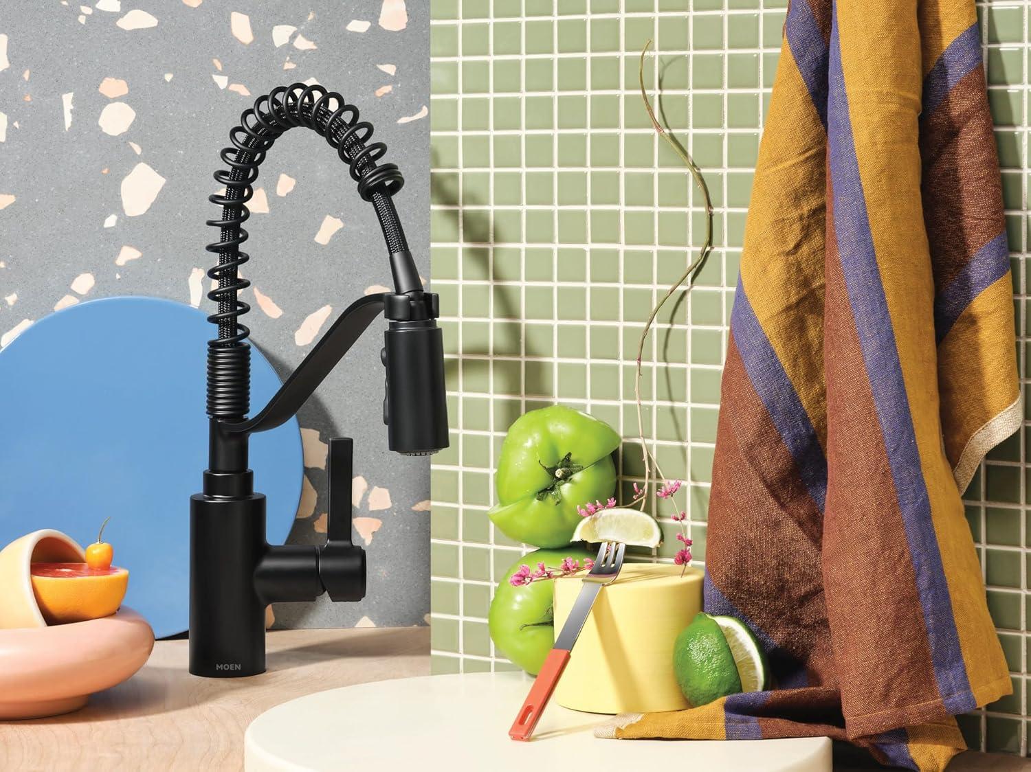 image:imageMoen Genta LX Spring Faucet with Power Boost Modern Kitchen Faucet with OneHandle PreRinse Easy Installation Spot Resist Stainless 5926SRSMatte Black