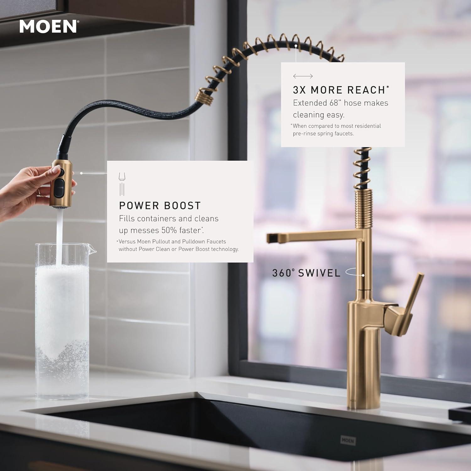 image:imageMoen Inara Chrome Pulldown Kitchen Faucet with Power Boost Modern Kitchen Faucet OneHandle High Arc Easy Installation 87463Bronzed Gold