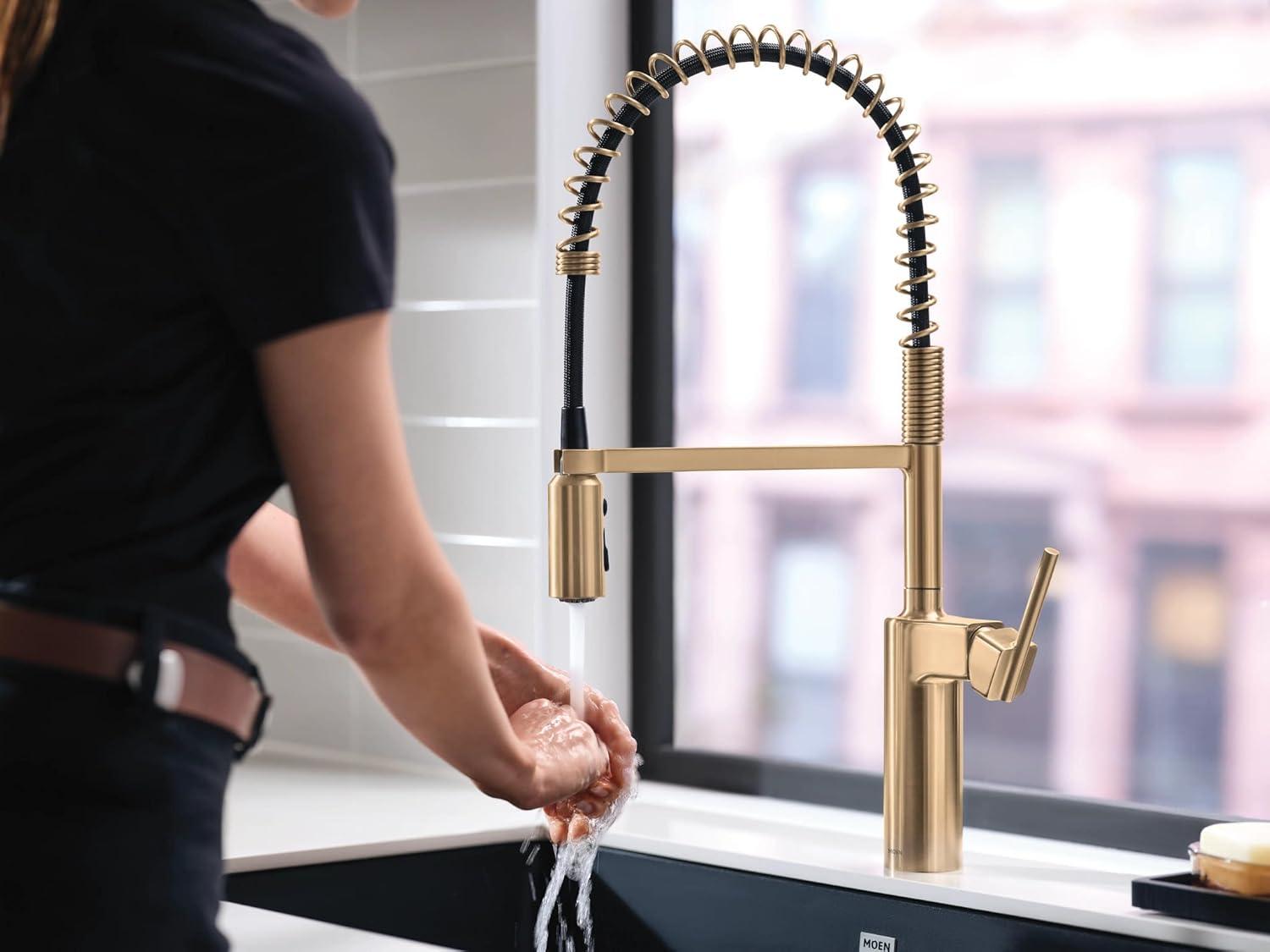 image:imageMoen Inara Chrome Pulldown Kitchen Faucet with Power Boost Modern Kitchen Faucet OneHandle High Arc Easy Installation 87463Bronzed Gold