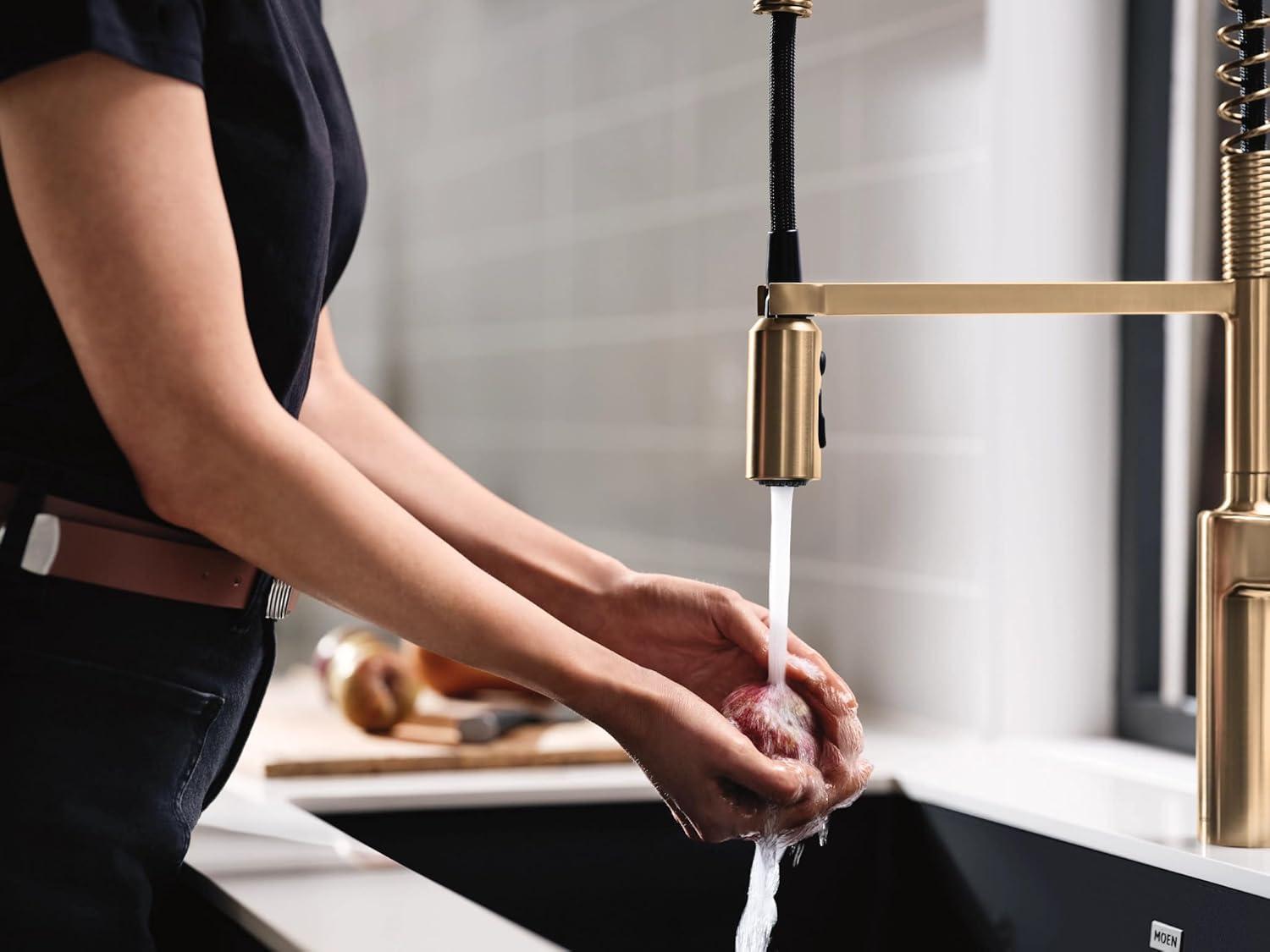 image:imageMoen Inara Chrome Pulldown Kitchen Faucet with Power Boost Modern Kitchen Faucet OneHandle High Arc Easy Installation 87463Bronzed Gold