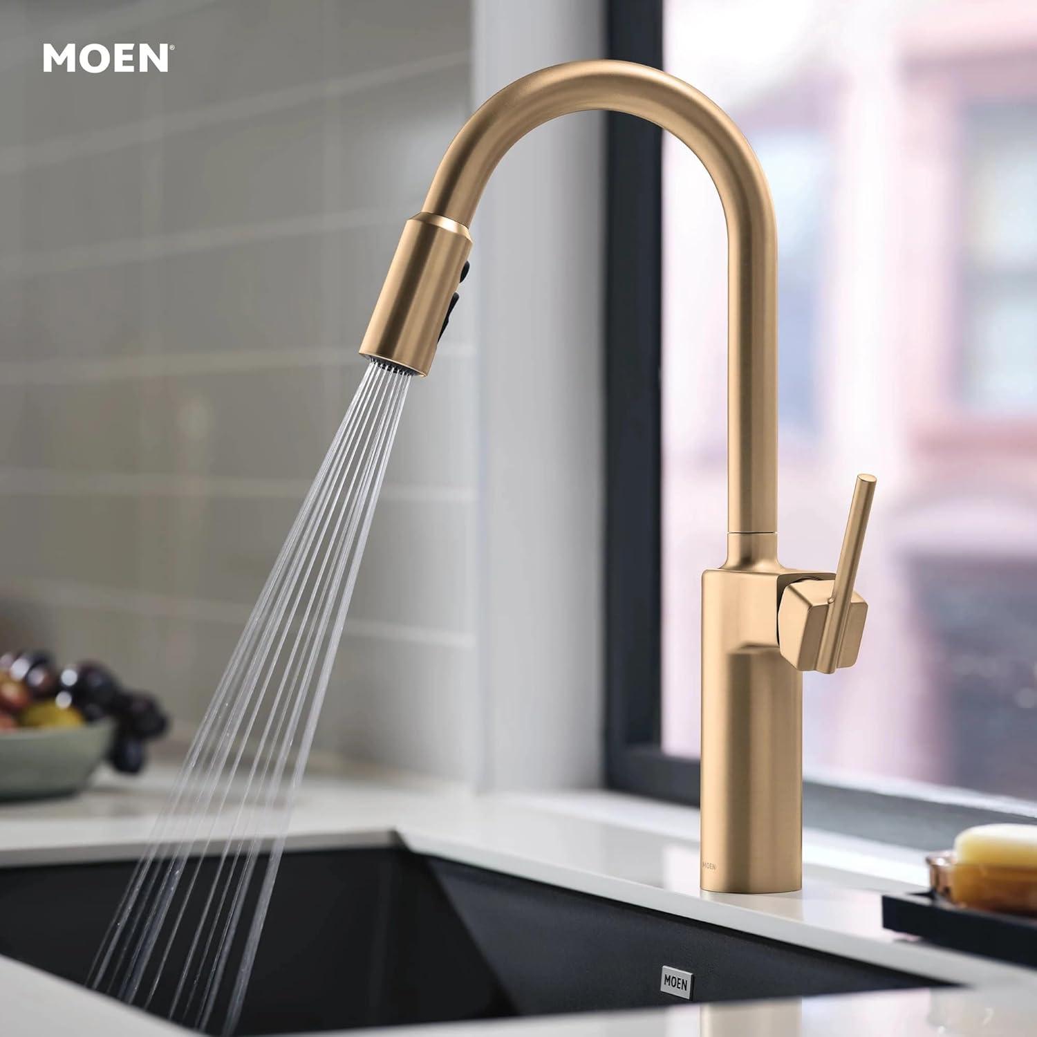 image:imageMoen Inara Chrome Pulldown Kitchen Faucet with Power Boost Modern Kitchen Faucet OneHandle High Arc Easy Installation 87463Bronzed Gold
