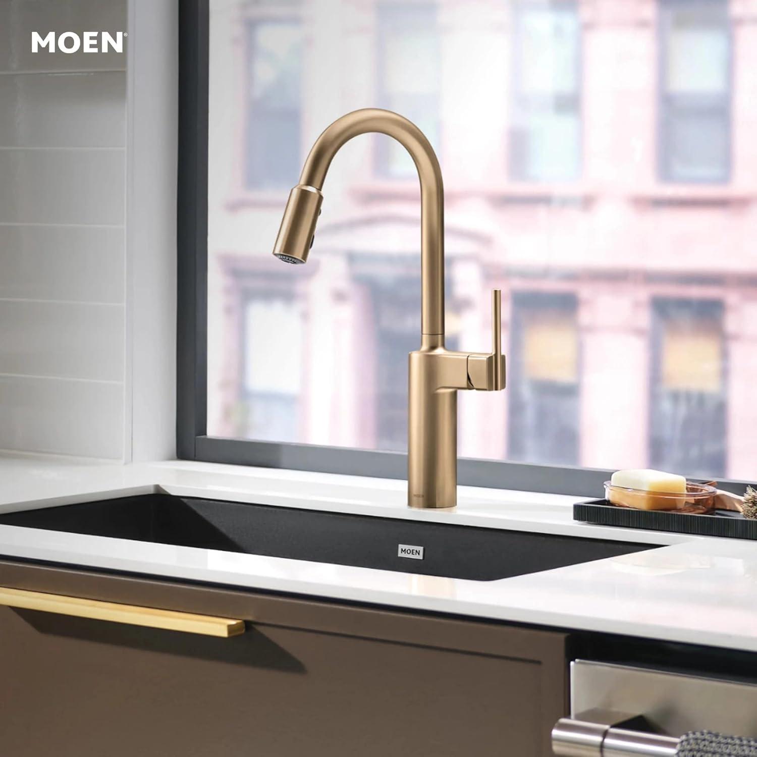 image:imageMoen Inara Chrome Pulldown Kitchen Faucet with Power Boost Modern Kitchen Faucet OneHandle High Arc Easy Installation 87463Bronzed Gold