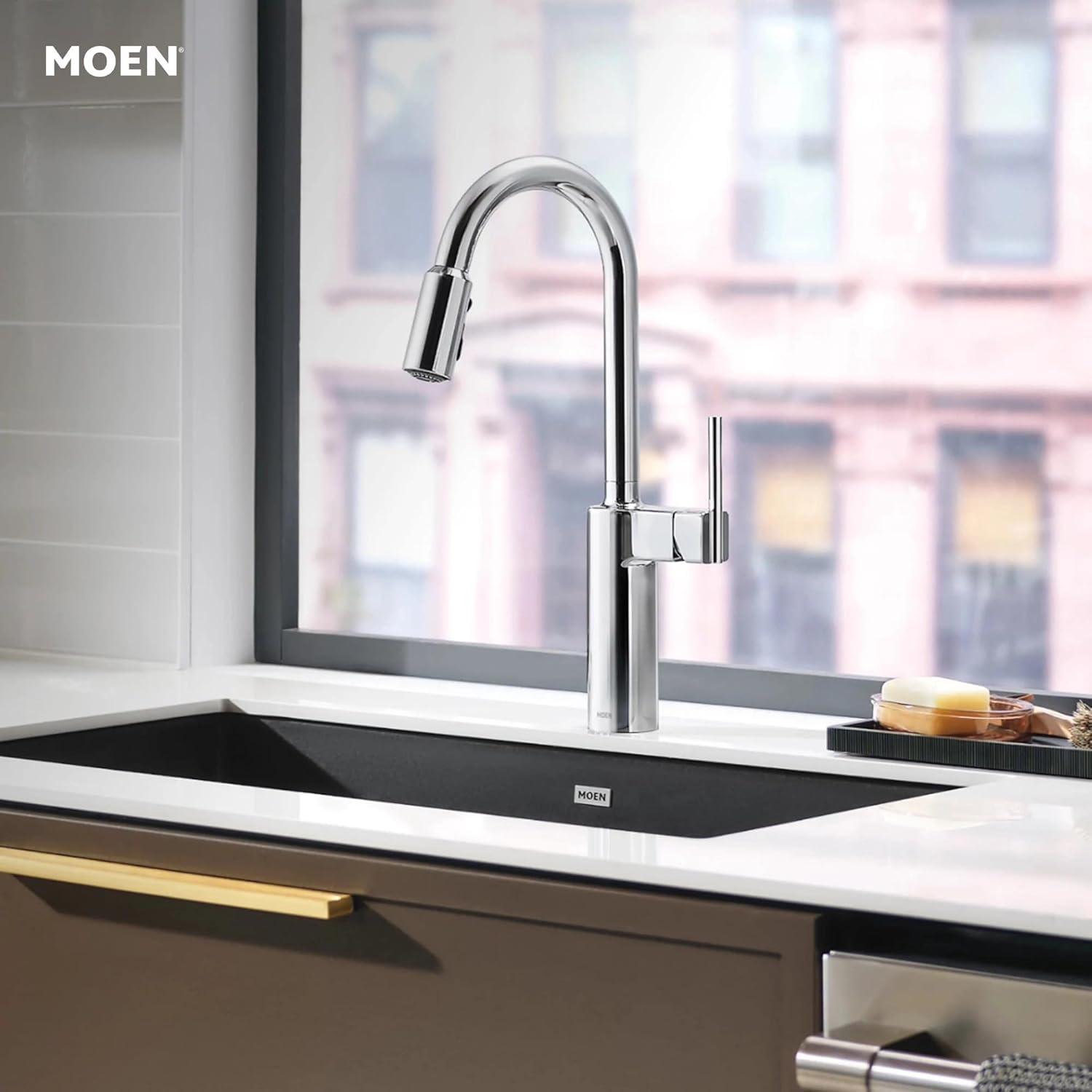 image:imageMoen Inara Chrome Pulldown Kitchen Faucet with Power Boost Modern Kitchen Faucet OneHandle High Arc Easy Installation 87463Chrome
