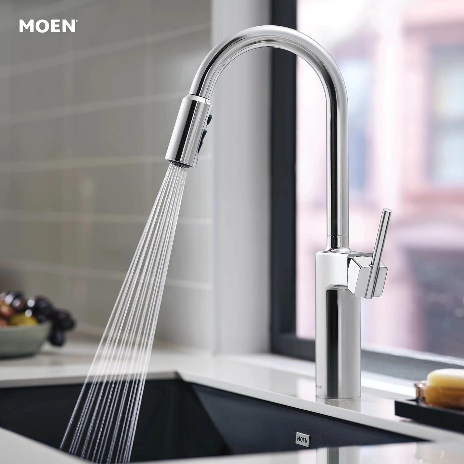 image:imageMoen Inara Chrome Pulldown Kitchen Faucet with Power Boost Modern Kitchen Faucet OneHandle High Arc Easy Installation 87463Chrome