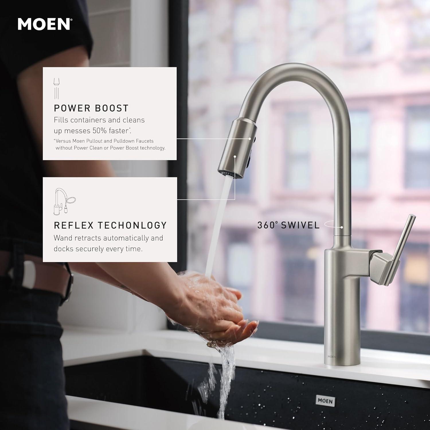 image:imageMoen Inara Chrome Pulldown Kitchen Faucet with Power Boost Modern Kitchen Faucet OneHandle High Arc Easy Installation 87463Chrome