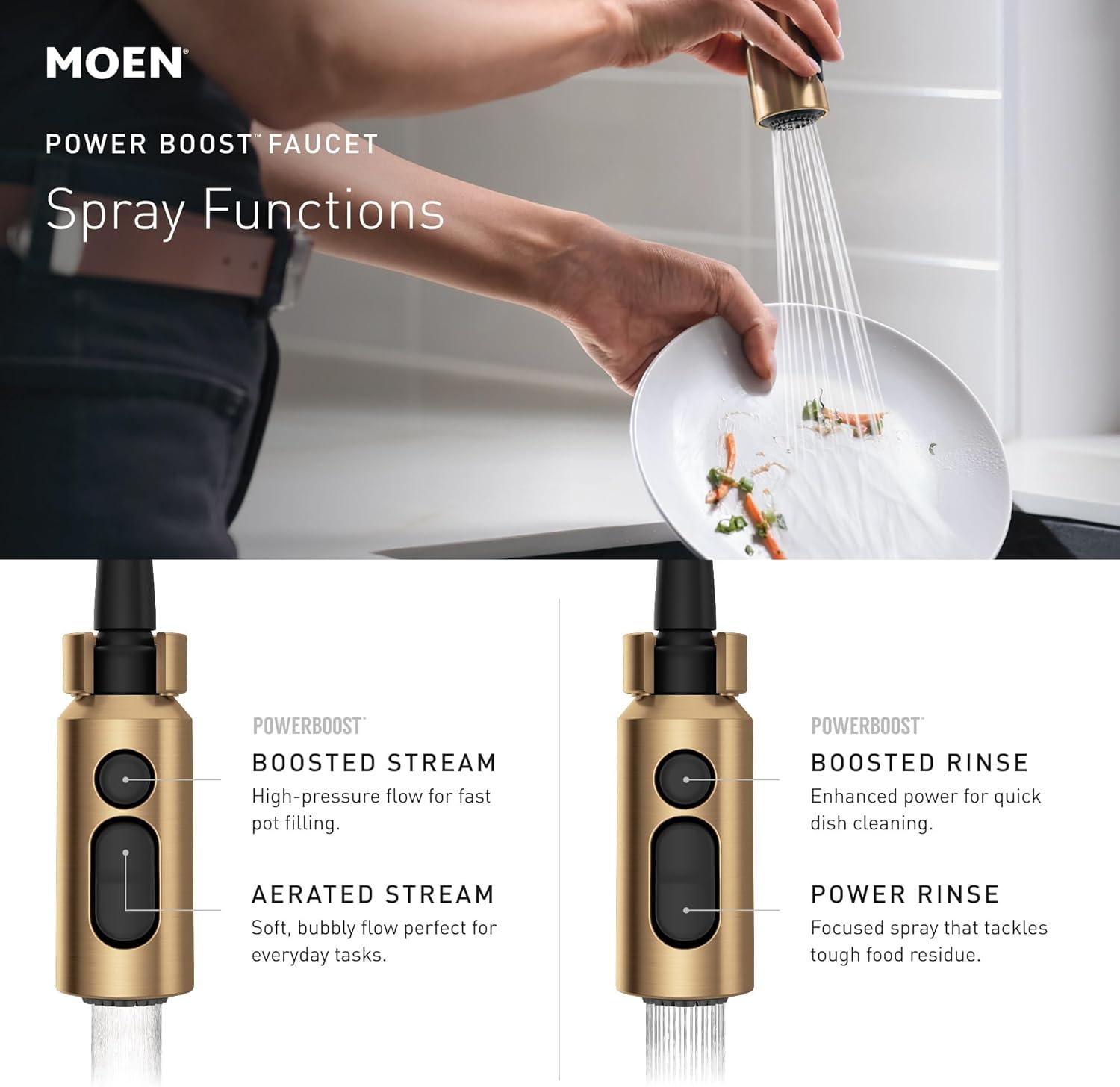 image:imageMoen Inara Chrome Pulldown Kitchen Faucet with Power Boost Modern Kitchen Faucet OneHandle High Arc Easy Installation 87463Matte Black