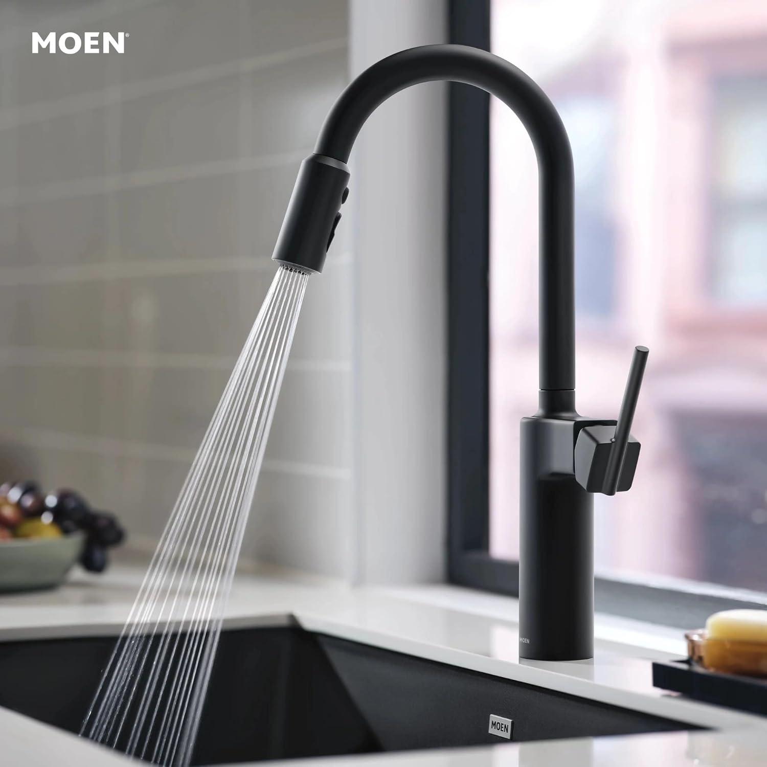 image:imageMoen Inara Chrome Pulldown Kitchen Faucet with Power Boost Modern Kitchen Faucet OneHandle High Arc Easy Installation 87463Matte Black