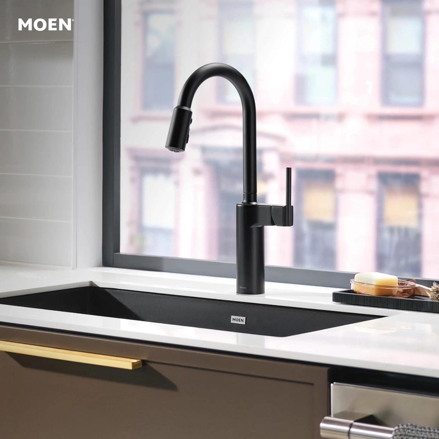 image:imageMoen Inara Chrome Pulldown Kitchen Faucet with Power Boost Modern Kitchen Faucet OneHandle High Arc Easy Installation 87463Matte Black