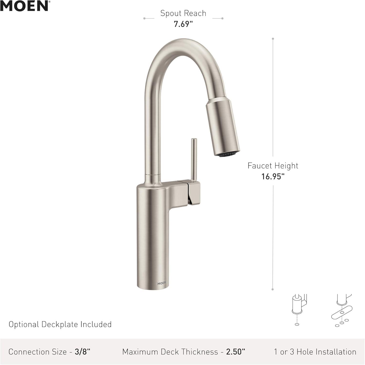 image:imageMoen Inara Chrome Pulldown Kitchen Faucet with Power Boost Modern Kitchen Faucet OneHandle High Arc Easy Installation 87463Stainless Steel