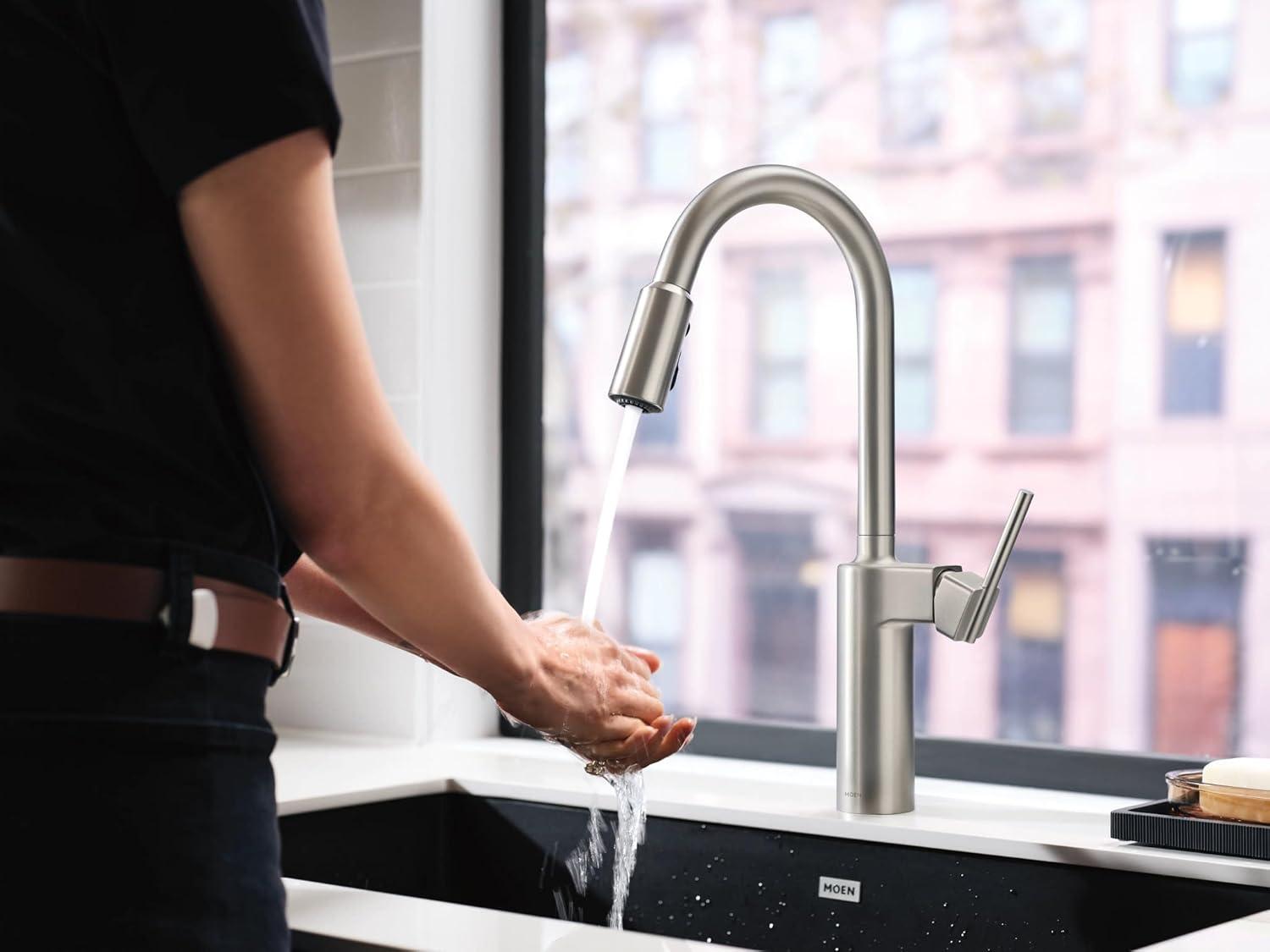 image:imageMoen Inara Chrome Pulldown Kitchen Faucet with Power Boost Modern Kitchen Faucet OneHandle High Arc Easy Installation 87463Stainless Steel