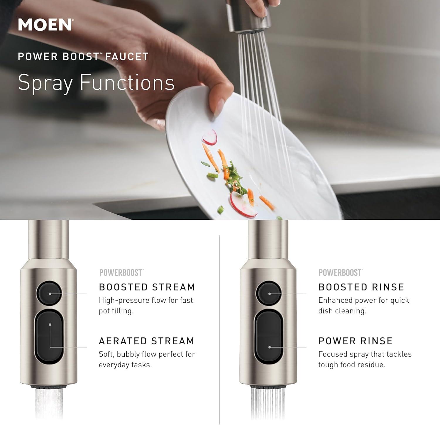 image:imageMoen Inara Chrome Pulldown Kitchen Faucet with Power Boost Modern Kitchen Faucet OneHandle High Arc Easy Installation 87463Stainless Steel