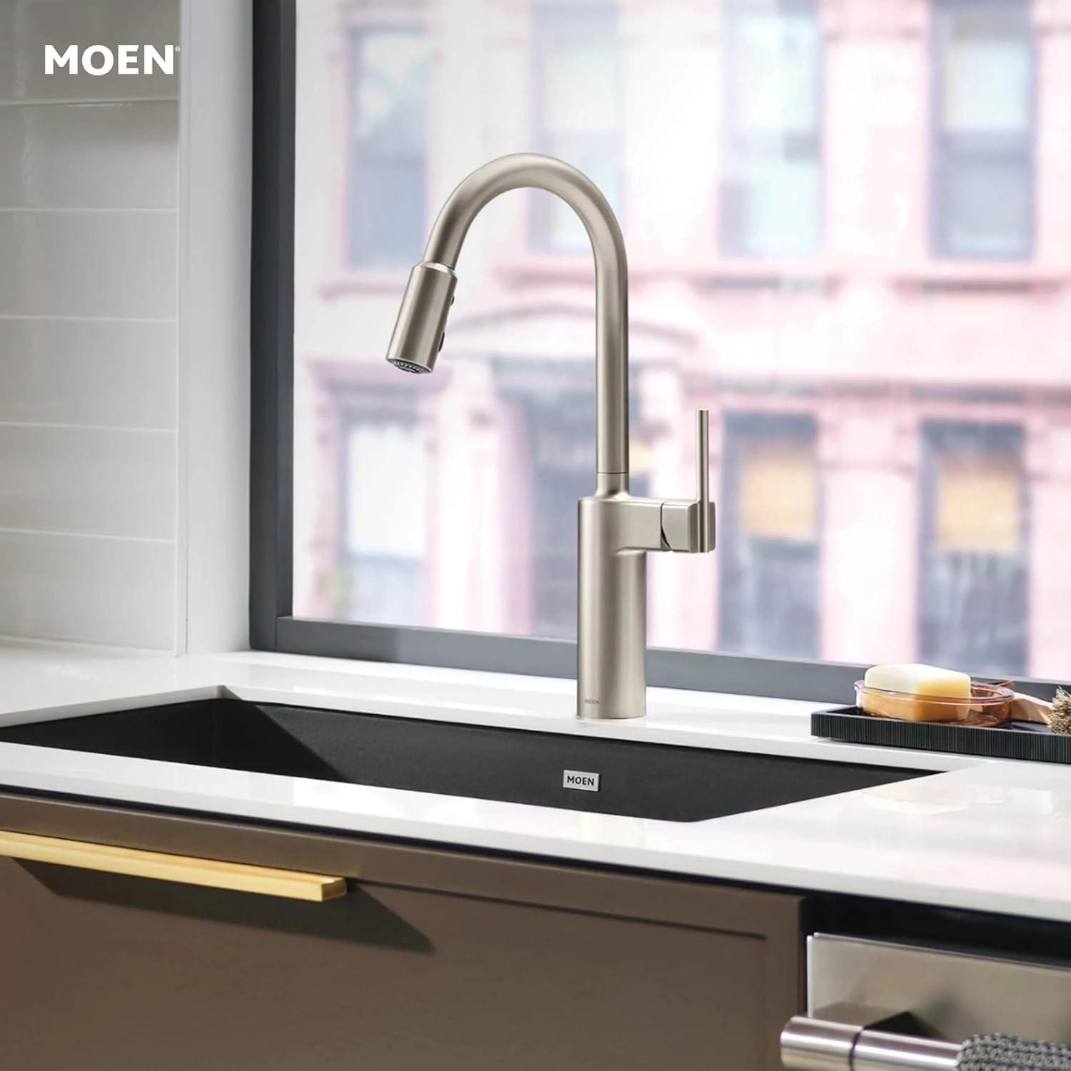 image:imageMoen Inara Chrome Pulldown Kitchen Faucet with Power Boost Modern Kitchen Faucet OneHandle High Arc Easy Installation 87463Stainless Steel