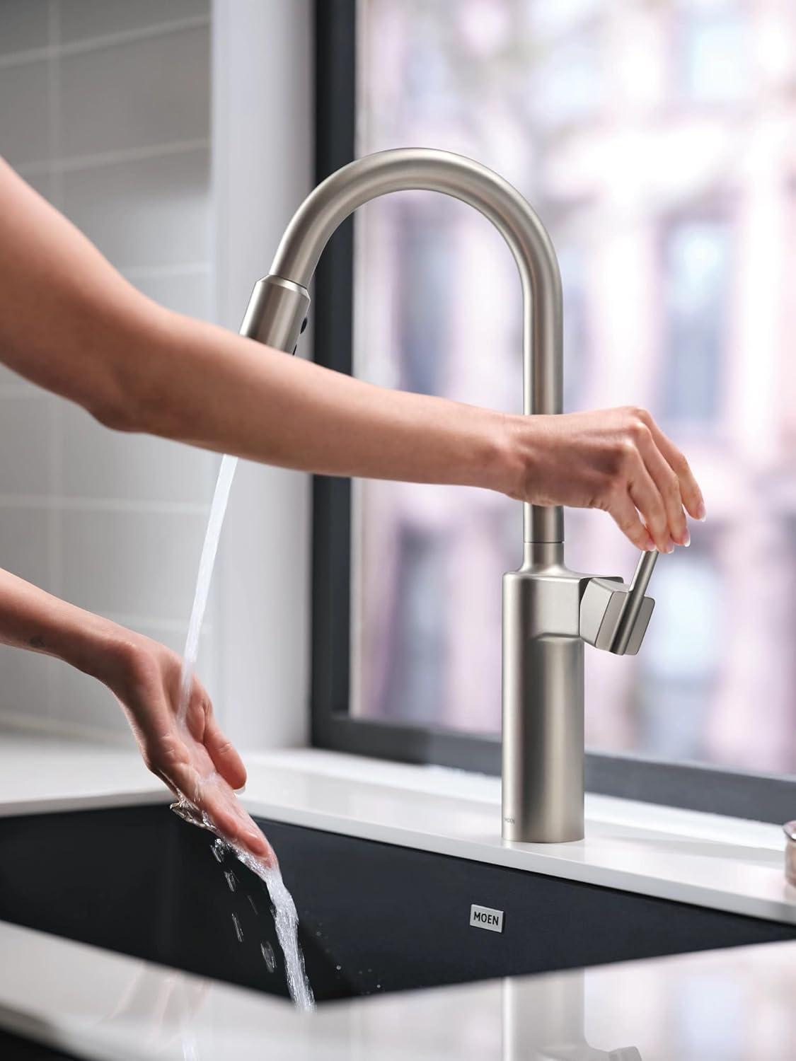 image:imageMoen Inara Chrome Pulldown Kitchen Faucet with Power Boost Modern Kitchen Faucet OneHandle High Arc Easy Installation 87463Stainless Steel