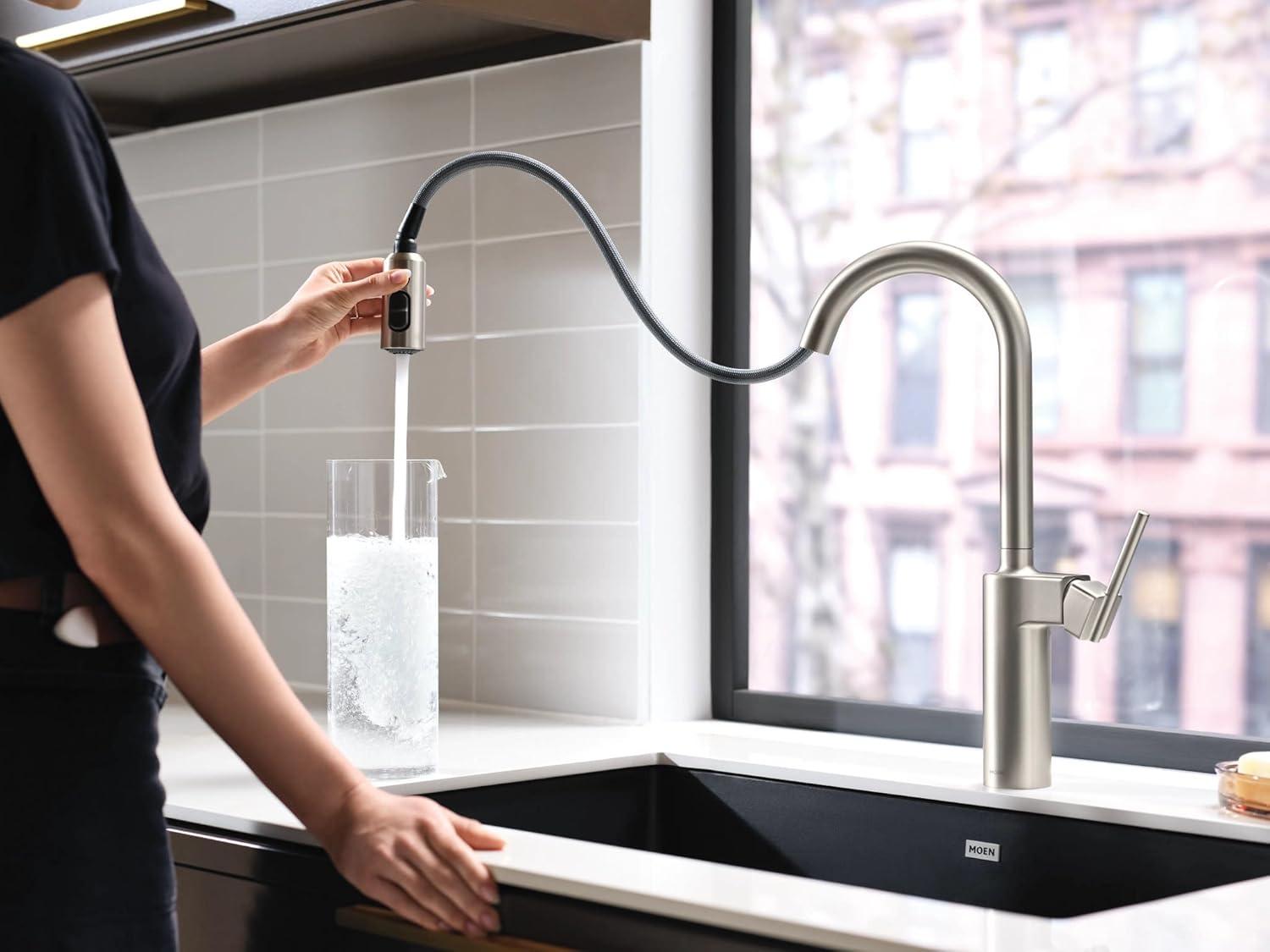 image:imageMoen Inara Chrome Pulldown Kitchen Faucet with Power Boost Modern Kitchen Faucet OneHandle High Arc Easy Installation 87463Stainless Steel