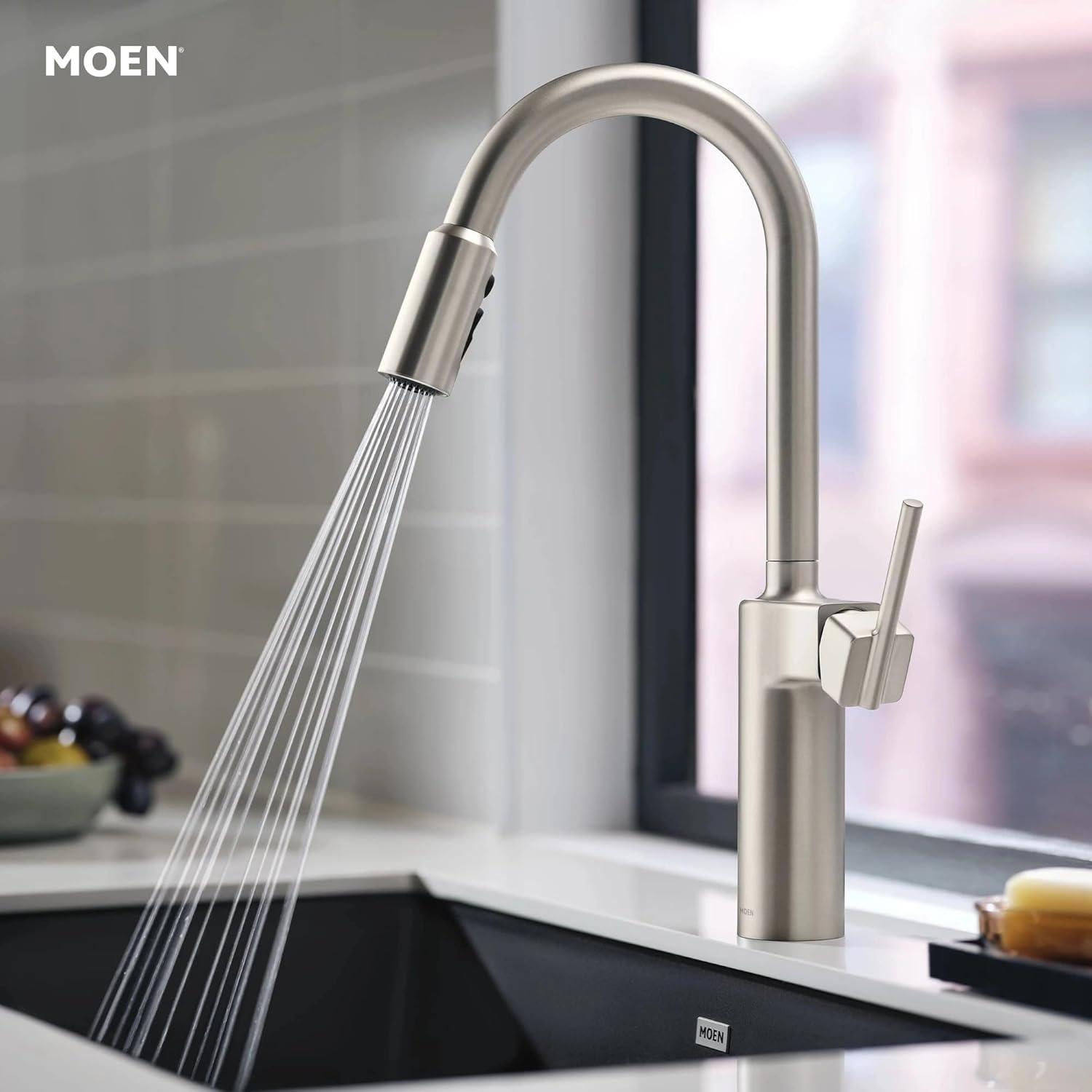 image:imageMoen Inara Chrome Pulldown Kitchen Faucet with Power Boost Modern Kitchen Faucet OneHandle High Arc Easy Installation 87463Stainless Steel