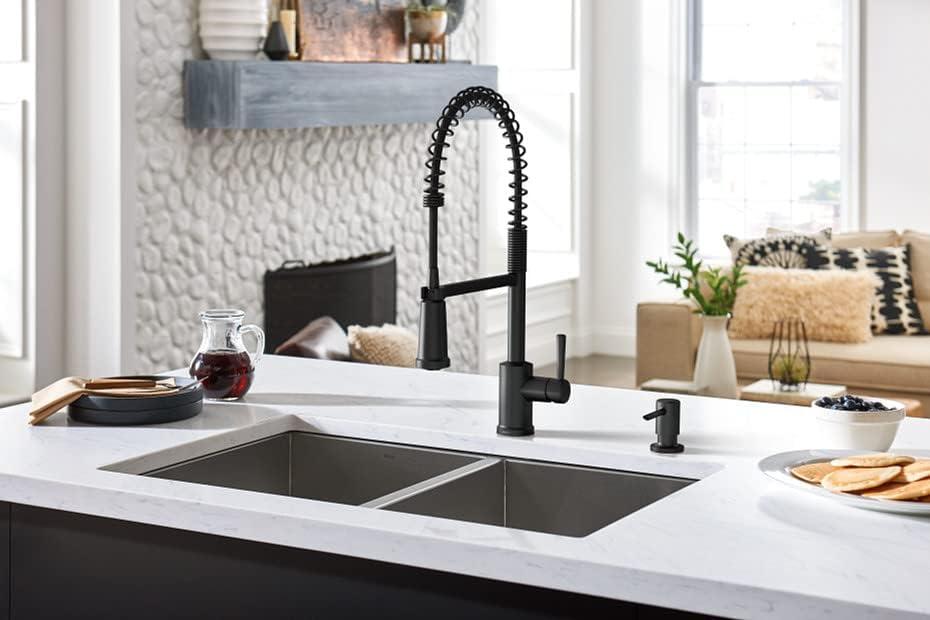 image:imageMoen Indi SingleHandle PreRinse Spring Pulldown Sprayer Kitchen Faucet with Power Clean in Matte Black