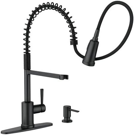 image:imageMoen Indi SingleHandle PreRinse Spring Pulldown Sprayer Kitchen Faucet with Power Clean in Matte Black